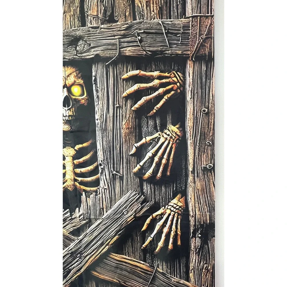 Halloween Skeleton Boarded Door Cover Banner Spooky Haunted House Decor 36x78